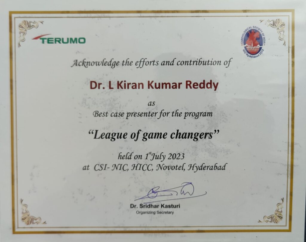 Terumo Certificate Dr lakkireddy Kiran Kumar Reddy